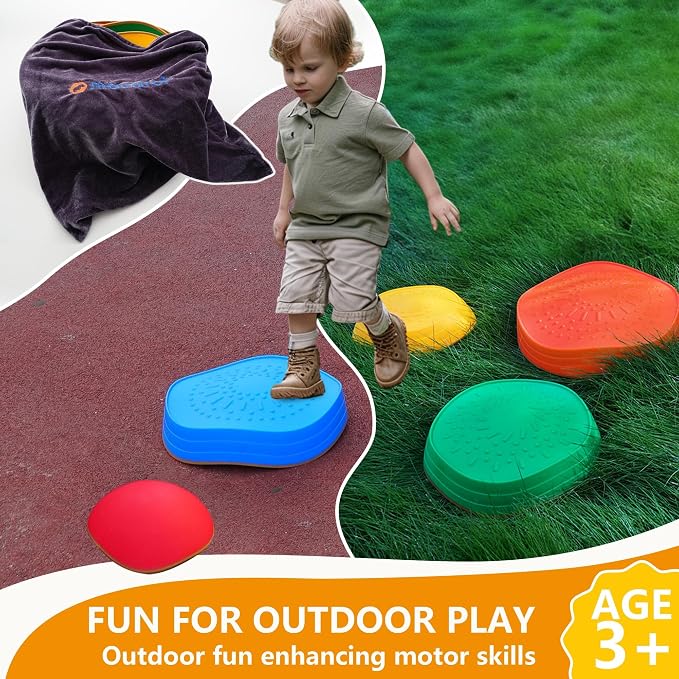 Balance stepping stones for kids, non-slip toddlers sensory toys outdoor or indoor play, promoting motor skills and confidence, Obstacle Course Coordination Toys for children age 3 4 5 6 7+