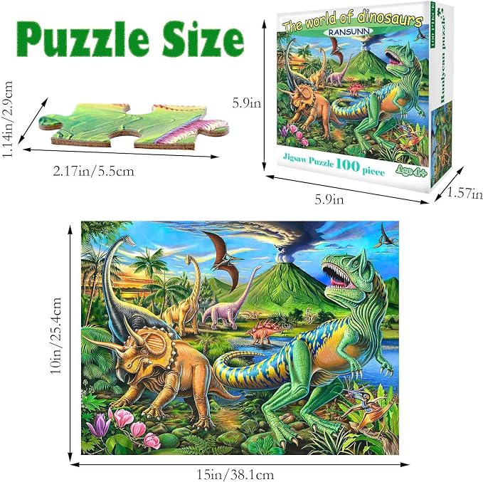 Puzzles for Kids Ages 4-8 Year Old,100 Piece Dinosaur Jigsaw Puzzle for Toddler Children Learning Educational Puzzles Toys for Boys and Girls - Every Piece is Unique