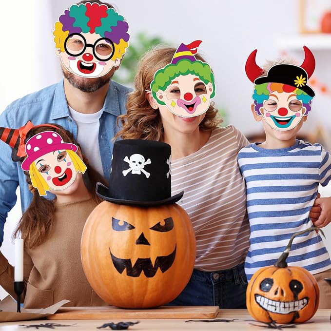 24 Pcs Circus Craft for Kids Summer Class Color Your Own Clown Mask | DIY Coloring Arts and Crafts for Circus Party Supply Birthday Carnival Summer School Craft Costume Cosplay Dress Up Activity