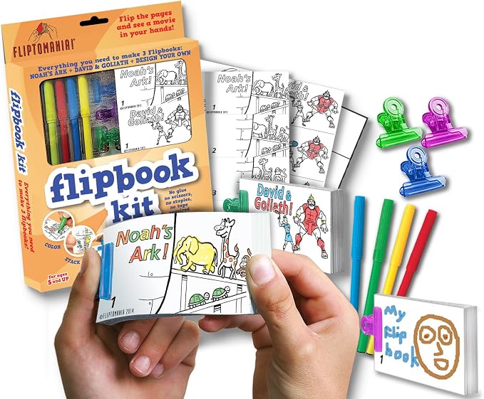 Fliptomania Flipbook Make-Your-Own Flip Book Kit for Kids 3 Pack, D&G, Noah's Ark, & Blank DIY Flipbook Paper, Drawing Kids Arts & Crafts Project Set, Boys & Girls Arts and Crafts for Kids Ages 8-12