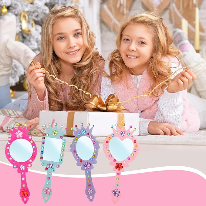 24Pcs Wooden Princess Mirror Craft Party Favors for Kids DIY Decorate | Hand Mirror, For Girls Art Activities