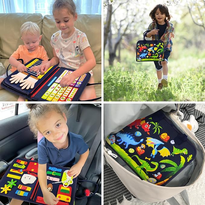 LearnToy Montessori Busy Board for Boys 3 4 5 Year | Sensory Toys for Toddlers 3-6, Ideal for Travel and Preschool - ABCs, 123s, Shapes, Colors, Animals, Weather, Birthday Gifts