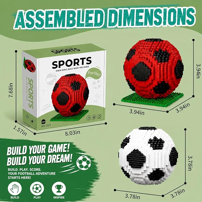 Soccer Ball Building Blocks Set, STEM Model Kit for Adults & Teens, Football Desk Decor Gift