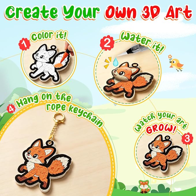 Trubic 15 Pcs 3D Art Craft Kit, Forest Animal Mess-Free Water-Activated DIY Inflate Painting Set, Color Creative Activity Toys, Screen-Free Travel Creative Gifts for Kids Boys Girls Ages 4–10