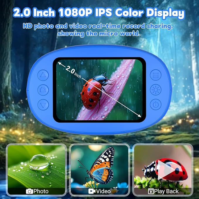 1000X Handheld Microscope for Kids: Pocket Digital Microscope with 1080P&2.0''IPS Screen&Photo/Video - Portable Edu Science Kits for Girls Boys - STEM Toys Birthday Gifts Ages 3-6 6-12(Blue)