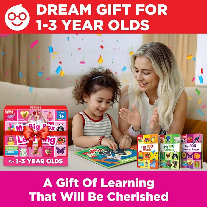 Doctor Jupiter Girls' Big Box of Learning for Kids Ages 1-3 Year Old | Set of Board Books and Fun Activities, Birthday Gift Ideas for Girls 1,2,3, Year Olds, Toddler Educational Activities
