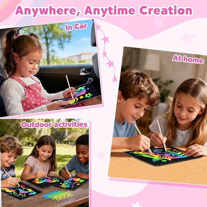 ZMLM Scratch Paper Art-Crafts Gift: 2 Pack Rainbow Notebooks Supplies Toys | Art Crafts for 3 4 5 6 7 8 9 10 11 12 Years Old Girls and Boys Kids Birthday Christmas Party Travel Games Activities Unicorns