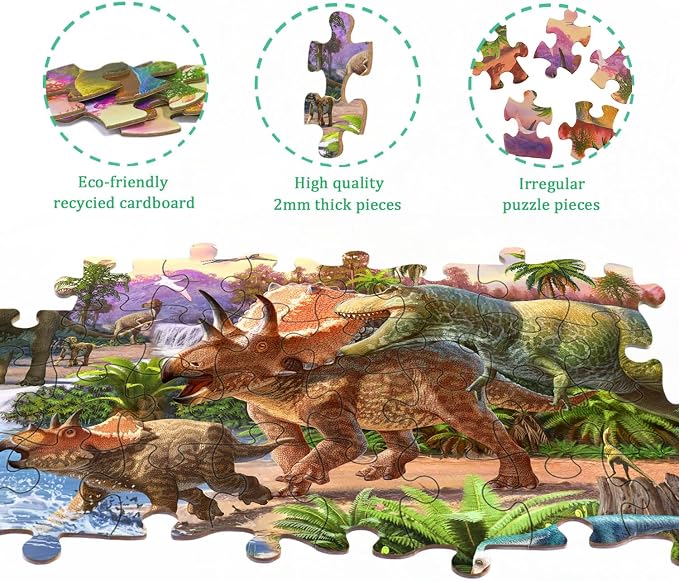 Dinosaur Puzzles for Kids Ages 6-8 4-6 Year Old - World of Huge Dinosaurs | 2 Packs 60 Pieces Jigsaw Puzzle for Toddler Children Learning Educational Puzzles Toys for Boys and Girls.