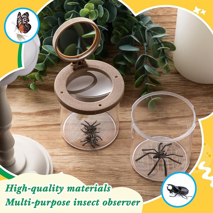 Skylety 2 Pieces Bug Jars Insect Viewer Catcher Bug Magnifying Insect Cage Container for Kids Children Science Nature Exploration Tool(Brown)