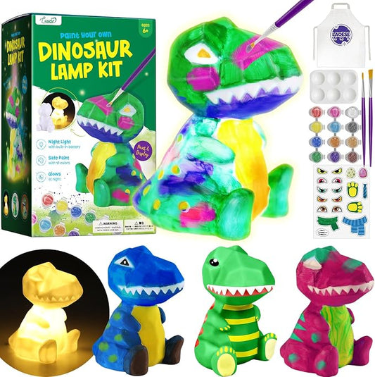 Paint Your Own Dinosaur Lamp Kit, Crafts for Kids Ages 6-12, Gifts for Boys | Dinosaur painting kit with paints and 3D night light; arts and crafts activity and birthday gift for boys ages 6-12