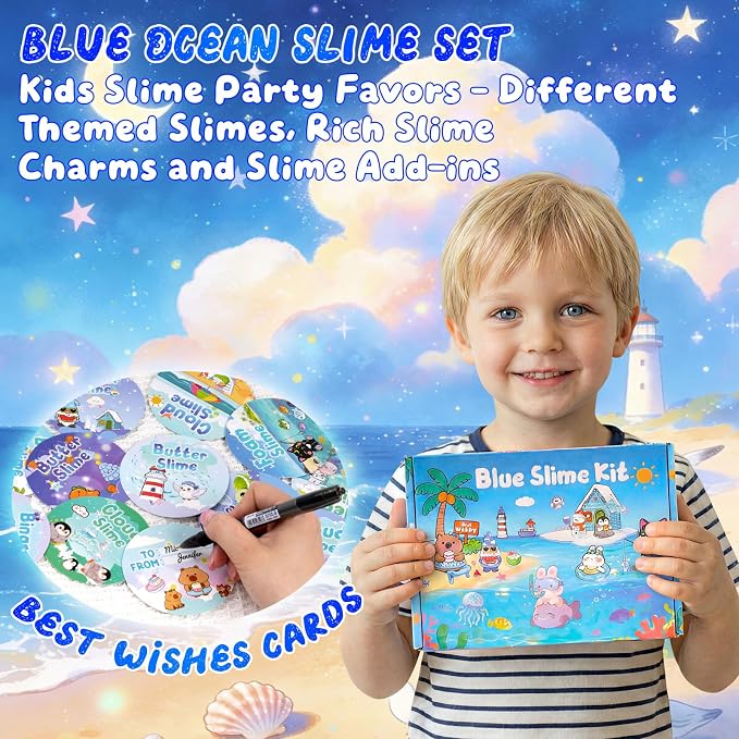 12-Pack Blue Slime Kit for Kids, Clear Butter Cloud Squishy Party Favor Set | Goodie bag stuffers, Easter basket fillers, birthday party favors and sensory slime toys for boys and girls ages 4-10