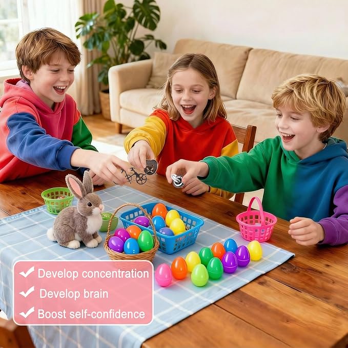 32 Pack Brain Teaser Puzzles & Colorful Easter Eggs - Challenging Metal Wire Puzzles for Kids & Adults - DIY Easter Basket Stuffers, Family Logic Games, Party Favors