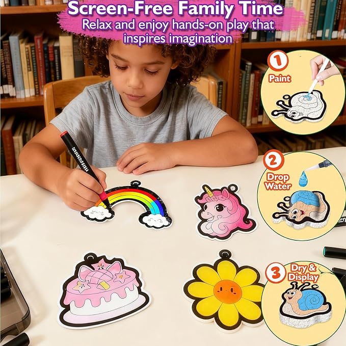 Magic Puffs 3D Art Craft, Princess & Unicorn Crafts for Kids, DIY Foam Texture Painting & Inflate Activity – Easy, Mess-Free Creative Fun, Ideal Christmas Birthday Gifts for Girls Boys Age 4-10