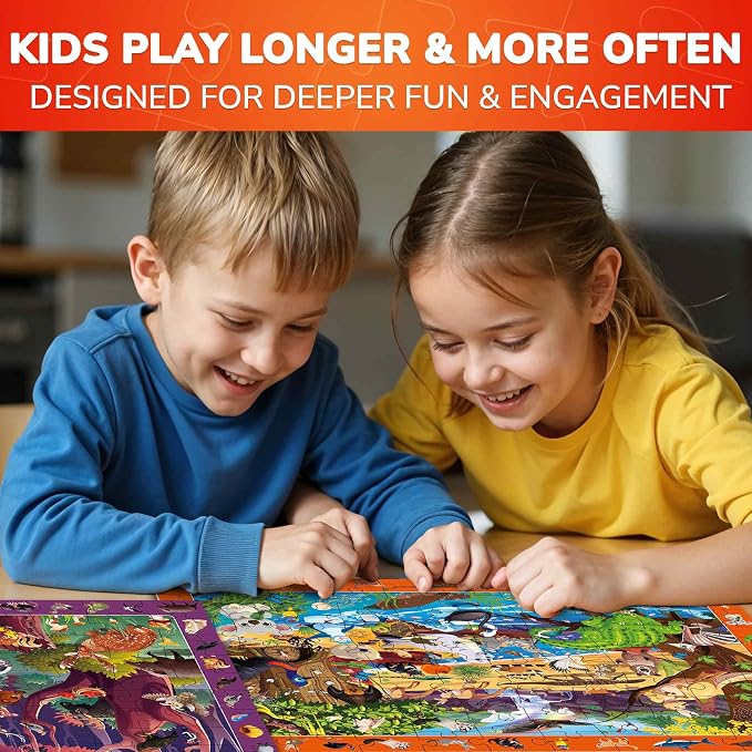 100 Piece Puzzles for Kids Ages 6-8 - 4 Jigsaw Kids Puzzles Ages 4-6 | Search and Find Educational Puzzles for Kids Ages 8-10 with Animals and Dinosaurs - Learning Kids Puzzles Ages 5-8