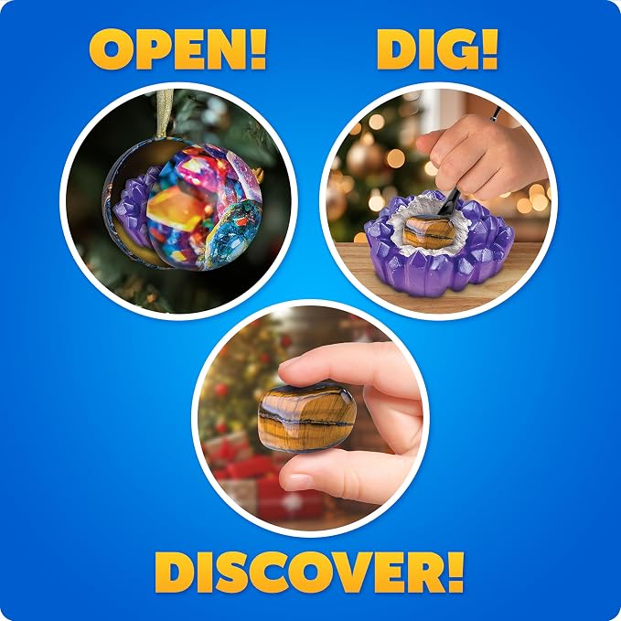 Blue Marble Christmas Ornament Dig Kit with 4 Science Surprises for Kids | 4 Dig Kit Ornaments, Gemstone and Dinosaur Dig Bricks, Excavation Activity, Christmas Craft, Stocking Stuffers