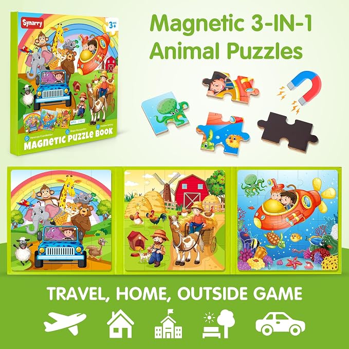 SYNARRY Magnetic Animal Puzzles for Kids Ages 3-5, Travel Animal Toys | 20-Piece Magnetic Travel Puzzle for Kids Ages 4-6, Car Airplane Road Trip Activities, Quiet Toys, Animal Gifts for Kids
