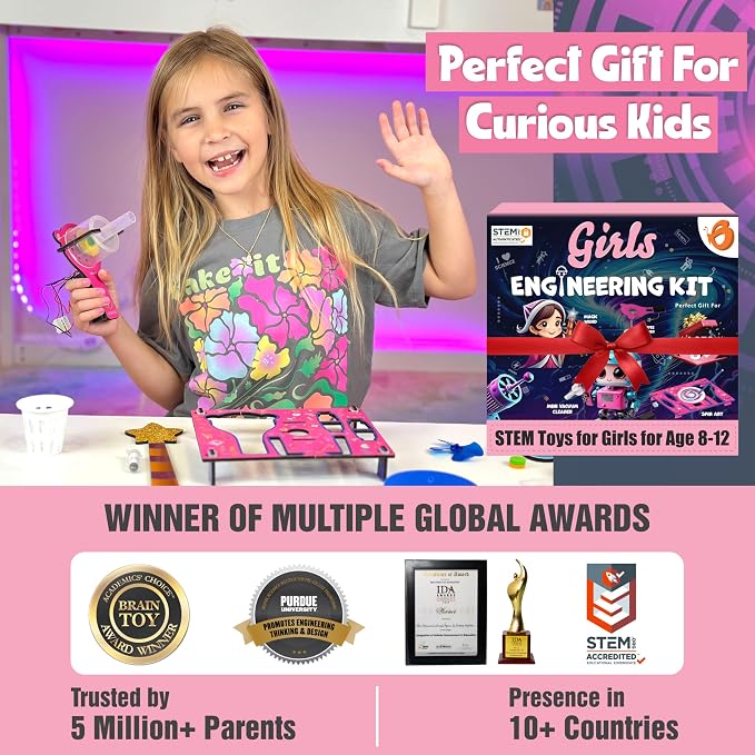 Butterfly EduFields 100+ Girls Engineering Science Kit for Kids Age 8-12 | 100+ STEM Projects & Science Experiments | Educational Learning Toy | Birthday Gifts for 8 9 10 11 12 Year Old Girls
