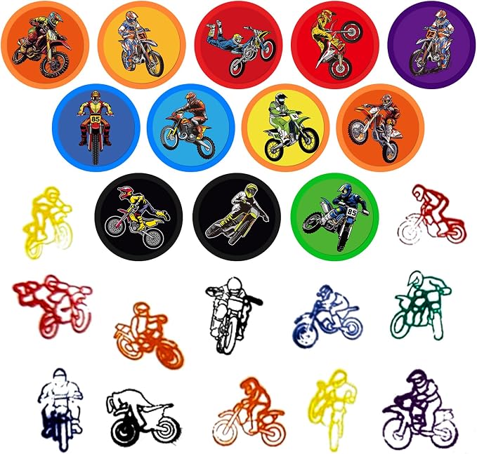 Cinrobiye 24 Pcs Dirt Bike Stampers Party Favor Set, Cute Motocross Stamps for Kids Birthday Party, Classroom Rewards, Sports Prizes, Goody Bag Fillers, Racing Adventure Party Supplies
