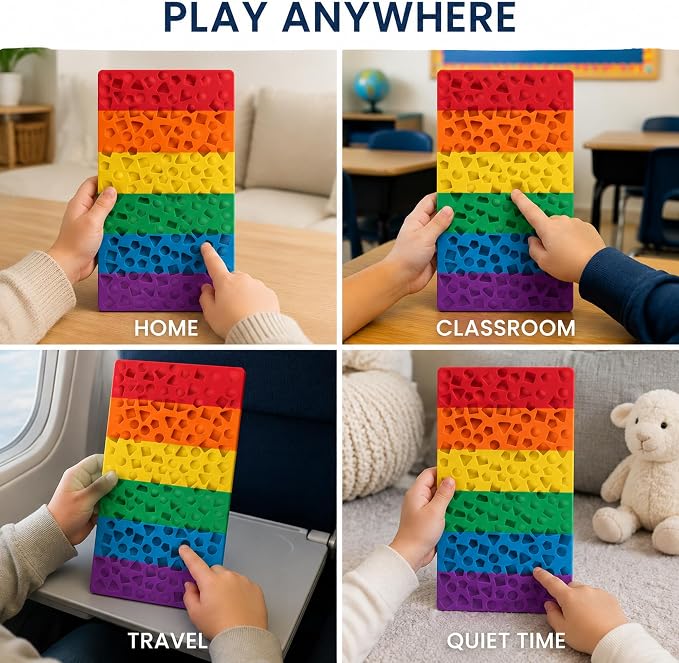 2 Pack Sensory Activity Board, Stress Relief Silicone Quiet Toddler Sensory Toy, Silicone Sensory Activity Board, ADHD & Autism Sensory Toys for Kids & Adults |with a Travel Bag & 24 Strin(A)