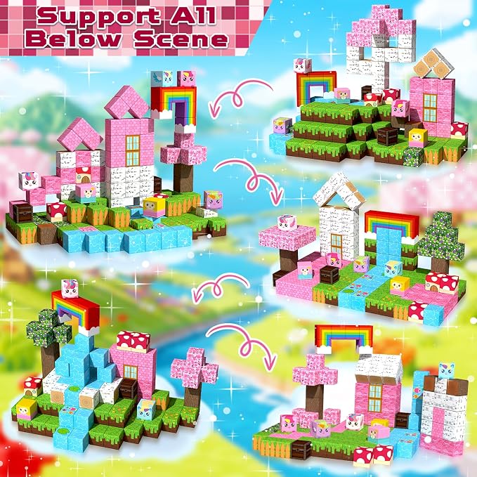 Annexfun Magnetic Blocks - 150PCS Building Blocks Unicorn Cubes - Toys for Montessori Toddler Christmas Birthday Gifts - STEM Sensory Toys for 3 4 9 10 Year Old Girl