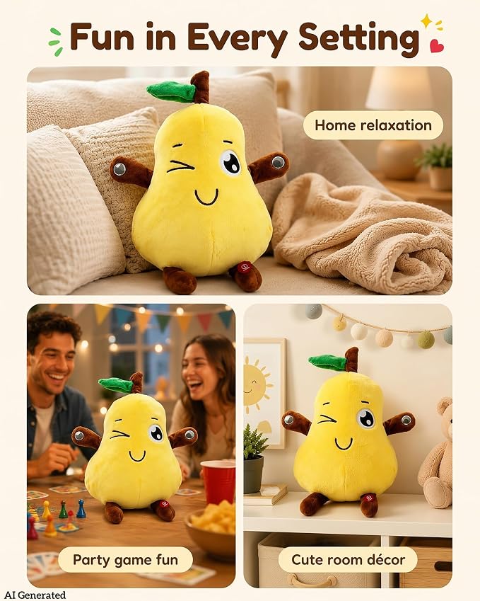 Touch Activated Musical Sensory Plush Toy, Ultra Soft Skin Trigger Sound | Interactive Stuffed Doll, Dual Mode, Early Educational Sensory Fruit Gift for Baby Kids Boys Girls All Ages (Yellow Pear)