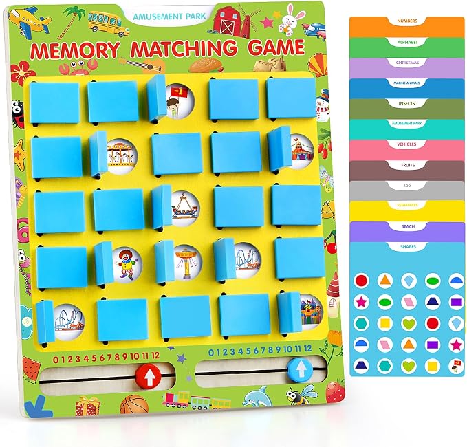 Vinlon Matching Memory Game for Kids Ages 4-8, Flip to Win Board Games Travel Toys Parlor Games for 3 4 5 6 7 8 Years Old, Road Trip Essentials, Airplane, Car Activity Easter Basket Stuffers