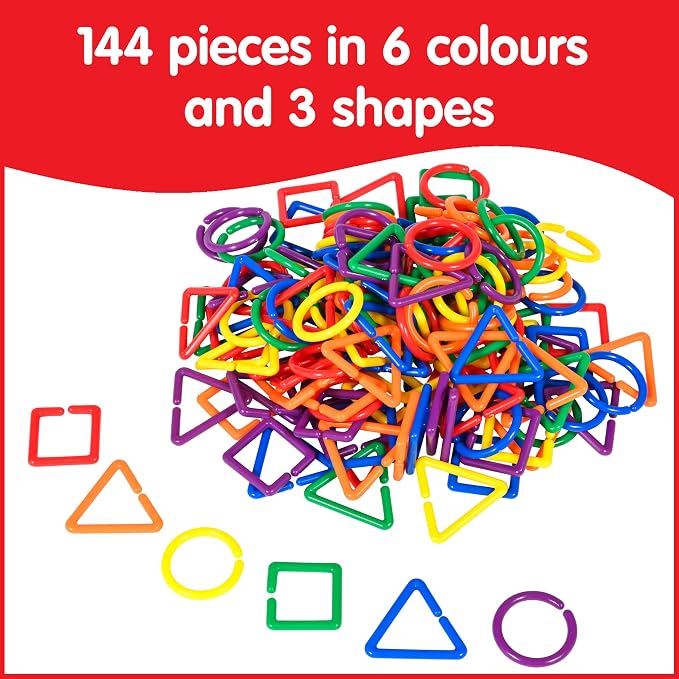 edxeducation Geo Links, Mini Jar, Set of 144, Linking Shapes, 6 Colors (Pack of 2)