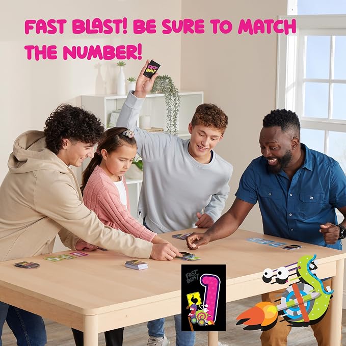 Fast Blast - Card Game for Families and Friends for Family Game Night - Quick-Replayable Game for 2 to 6 Players, Family Card Games for Ages 8 and Up | Simultaneous speed play, match colors or numbers, 155 cards, Speedy Snail wild cards, no batteries