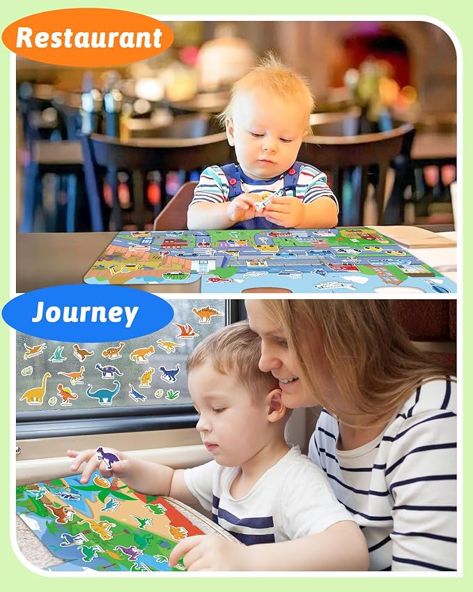 Benresive Reusable Sticker Book for Toddlers, Stickers for Kids, Travel Toy | Toddler Toys, Boys Girls Birthday Gifts, Airplane & Road Trip Essentials Kids, No Mess Waterproof Toddler Crafts Activities