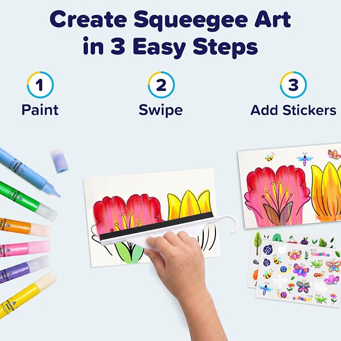 Squeegee Colour Squeeze Art Kit for Kids 4-8 - Blooms & Bugs Themed | Screen-Free Activity, Kids Painting Set with Bug Stickers, Great Birthday Gift for Creative Expression & Color Exploration