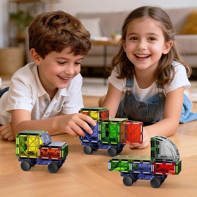 Magnetic Downhill Racer Track: 40pc Blocks Set w Car, STEM Toy 3-8 | Reinforced Tracks + Magnetic Car, STEM Montessori Toy, Safe ABS, Gift for Boys & Girls 3-8, Compatible w Major Brands