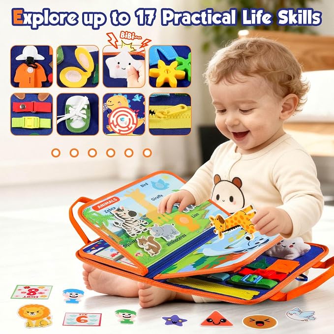 GOLIYEAN Toddler Busy Board - Montessori Toys for 2 Year Old Boy Birthday Gift, Educational Learning Sensory Busy Book for Toddlers, Ages 2-4 Airplane Car Travel Toys, Activity Books for Toddlers