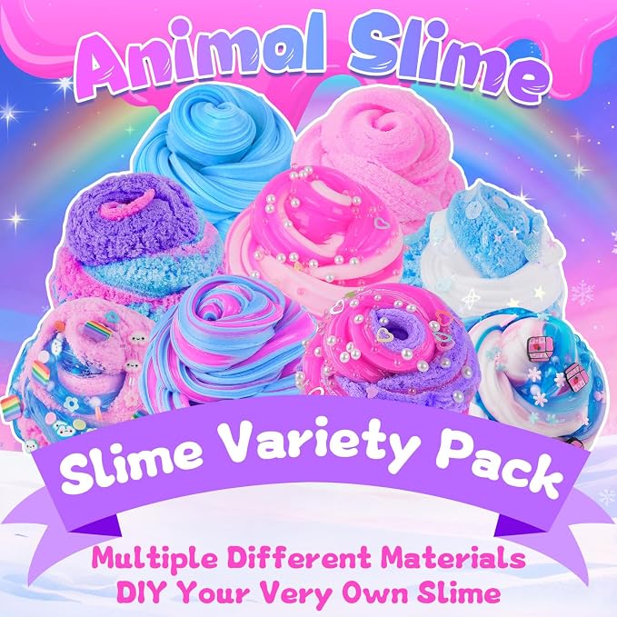 6-Pack Animal Slime Kit for Kids, Butter Cloud Squishy Birthday Gift Set | Animal wonderland party favor, goodie bag stuffer, Halloween Christmas gift and sensory slime toy for kids ages 4-10