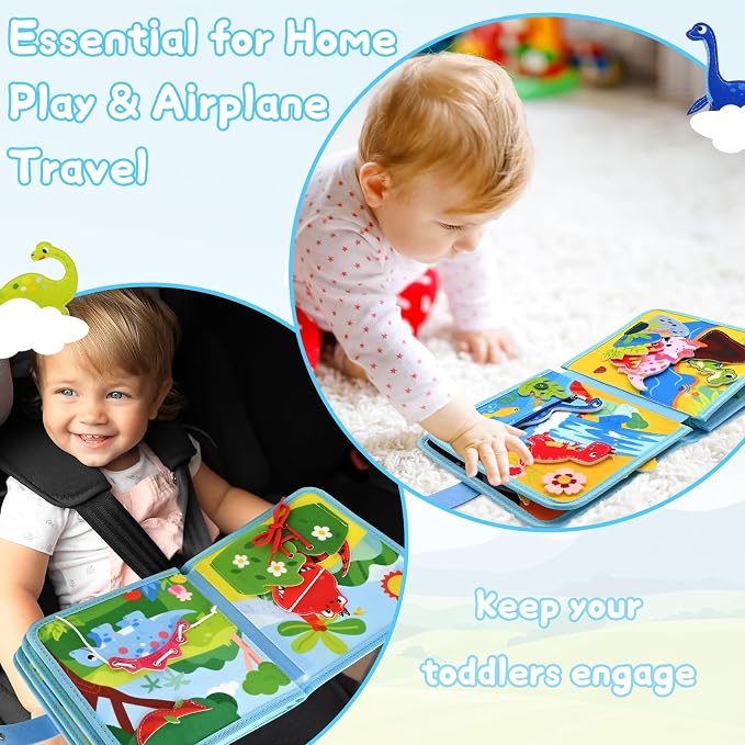 Dinosaur Educational Book for Toddlers 1-3, Montessori Quiet Toy & Busy Board for Kids, Travel Toys with Life Skills & Educational Games for Boys and Girls
