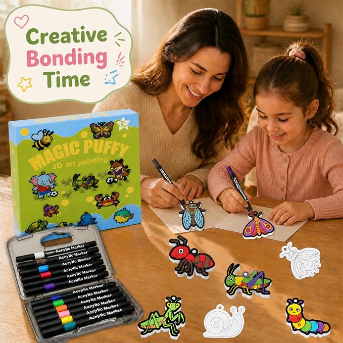 MWOMGLP Magic Foam Texture Painting Kit, 16 Pack DIY Puffy Foam Art Craft Set for Kids, 3D Sensory Painting Paper with Colorful Foam Sheets, Creative Gift for Boys Girls Ages 3+(Animal)