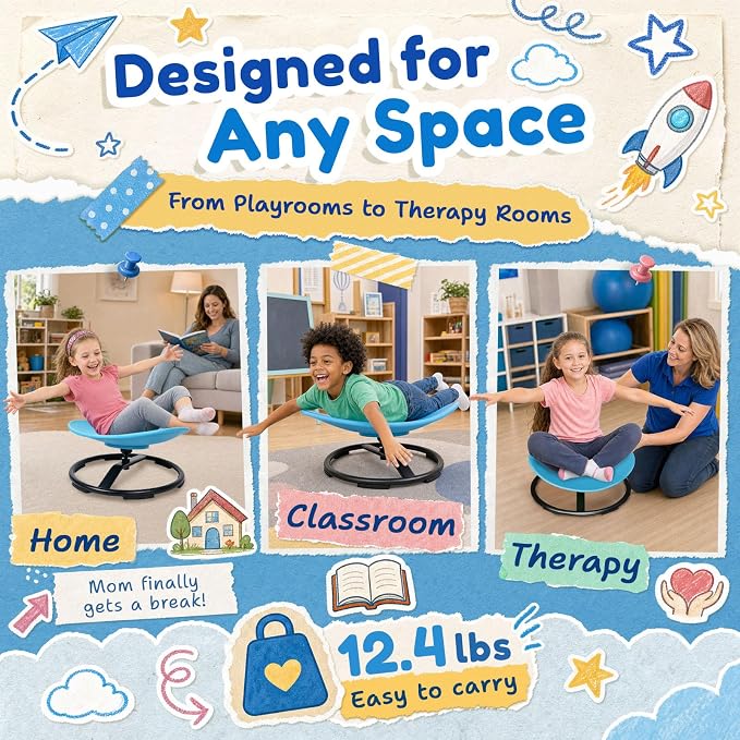 Pterying 21" L × 19" W Large Size Spinning Chair for Autistic Kids, Ages3+ | Autism Sensory Products, Sensory Toys Gifts for Kids with Autism & ADHD, Training Body Coordination, Azure Rounded Shape