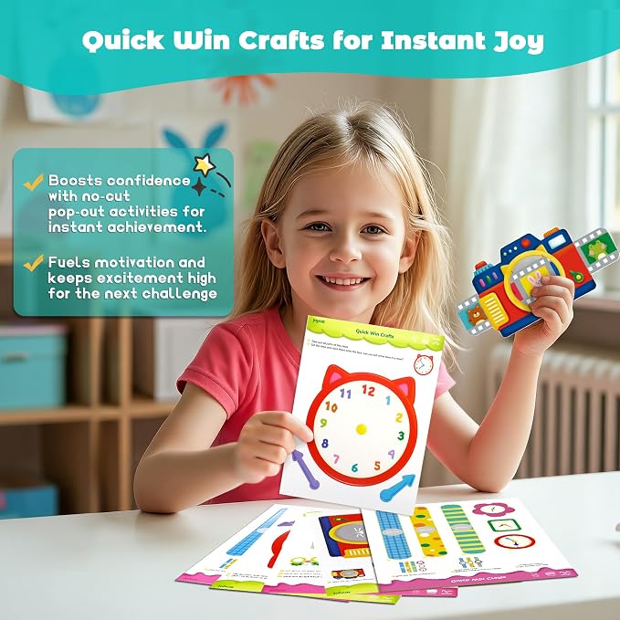 JoyCat Scissor Skills Activity Kit, Toddler Scissors Ages 3-5, Happy Days | Preschool workbook with 34 cutting activities, scissors for kids and glue for 4-level everyday toddler arts and crafts.