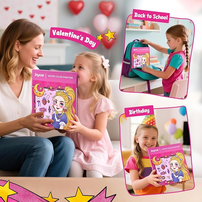 JoyCat Paint with Water Coloring Books for Toddlers (Makeup & Manicures) | Watercolor Painting Set for Kids Ages 3-5 & 4-8, Arts & Crafts Drawing Activity Travel Toy, Birthday Gifts for Boys & Girls