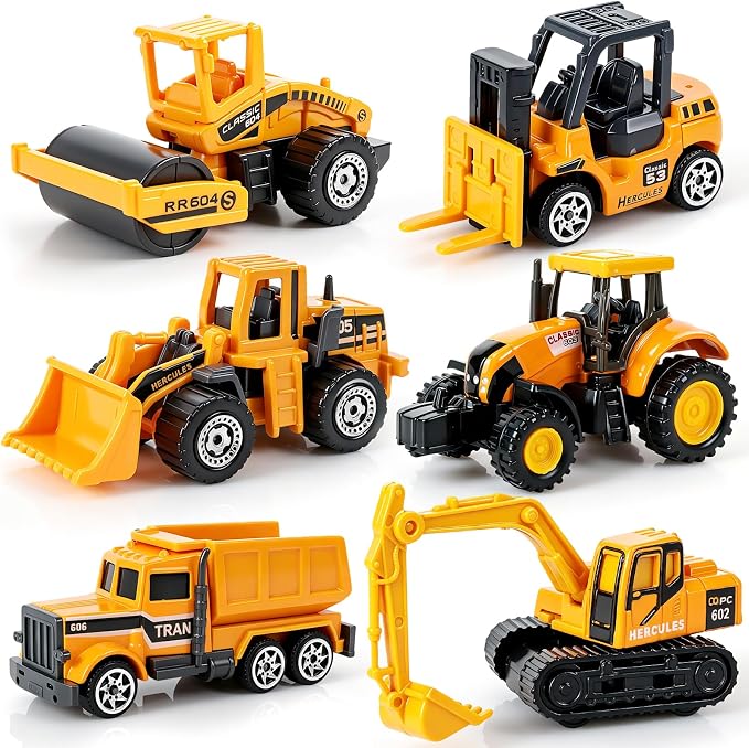 6 Pack Diecast Construction Toys, Mini Excavator Toy Alloy Construction Truck Model Set for Boys Age 3 4 5 6 7 Years Old, Kids Toddlers Birthday Gift & Party Favors