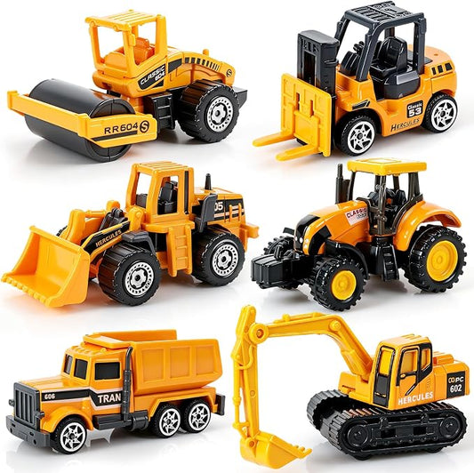 6 Pack Diecast Construction Toys, Mini Excavator Toy Alloy Construction Truck Model Set for Boys Age 3 4 5 6 7 Years Old, Kids Toddlers Birthday Gift & Party Favors