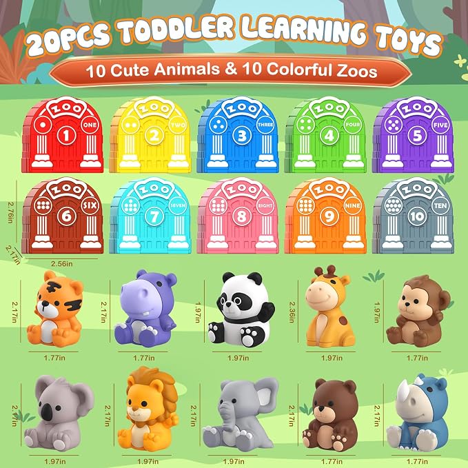 Toddler Toy for 1 2 3+ Years Old,Learning Toy for Toddlers with Animal Toys | 20PCS Safari Animal,Montessori Educational for Kids,10 Animals &10 Houses for Babies Boys Girls Christmas Birthday Gift