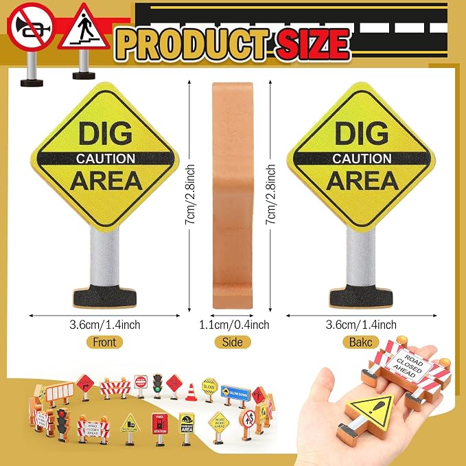 Blosssound 26 Pcs Wooden Toys for Preschool Classroom Construction Signals | Wooden Toys Set for Dramatic Play Center, Pretend Games for Kids Classroom, Educational Blocks