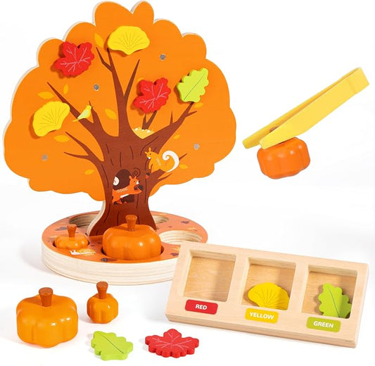 Pumpkin Picking Magnetic Tree Toy, Montessori Toys for 3 4 5 6 Year Old Kid | Pumpkin Picking Game, Magnetic Leaves Design, Autumn Sensory Play, Color Sorting Activity, Fine Motor Skills, Educational Toy