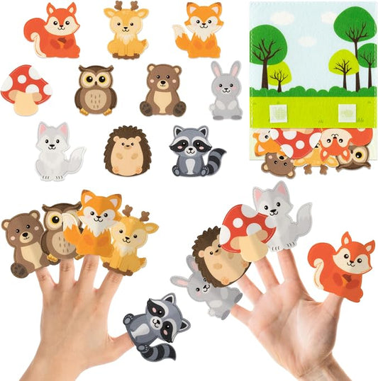 COcnny Woodland Animal Finger Puppets - 11pcs Forest Animal Felt Finger Puppet with Storage Bag Set Making Crafts for Kids, Make Your Own Story Telling Toys, Role Play for Boys Girls Toddles Ages 3-8