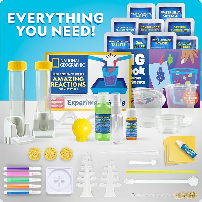 National Geographic Amazing Chemistry Set with 100+ Experiments Ages 8-12 | Crystal Growing, Chemical Reactions, STEM Projects, Hands-On Science Experiments, Science Kit, Birthday Gift