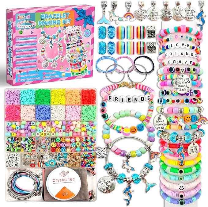 leitait Girls Toys Bracelet Making Kit -3400pcs Charm Jewelry Making Kit Supplies,Unicorn/Mermaid Crafts Birthday Christmas Gifts for Girls Ages 5 6 7 8 9 10 11 12 Years Old