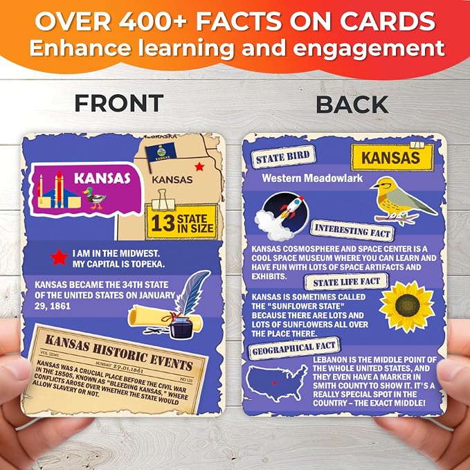 United States Puzzles for Kids Ages 8-10 - Jigsaw Kids Puzzles Ages 6-8 | 70 Pcs Jigsaw Floor USA Map Puzzle - 50 Cards with 400+ USA Facts - US State and Capitals Educational Gift for Children 4-8