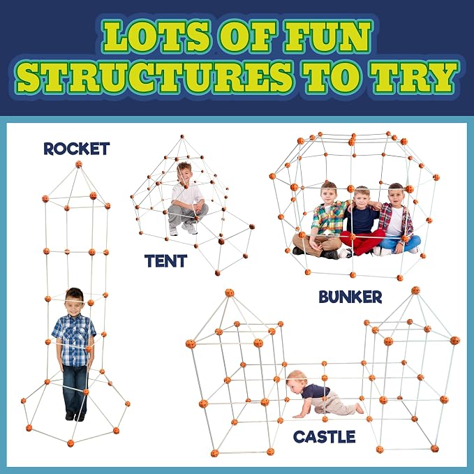 KiddyPlay Mega Forts - 130 Piece Fort Building Kit for Kids | Glow in the Dark DIY Fort Making Kit - Build a Fort Building Kit - STEM Building Toys For Kids