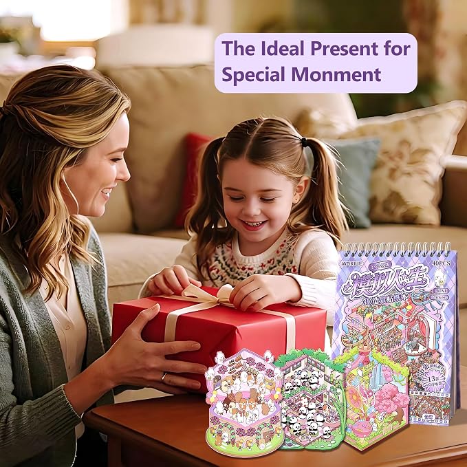 Scene Sticker – 20 Sets of DIY 3D House Scenes Cute Cartoon Stickers Kit for Kids & Adults – Fun Sticker Therapy Activity for Stress Relief, Crafts & Gifts (Purple-13 Scene)