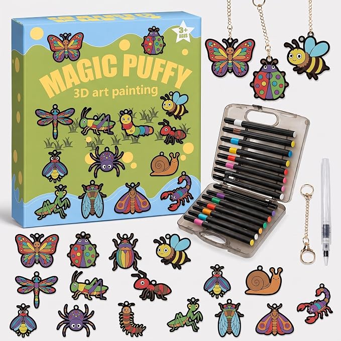 MWOMGLP Magic Foam Texture Painting Kit, 16 Pack DIY Puffy Foam Art Craft Set for Kids, 3D Sensory Painting Paper with Colorful Foam Sheets, Creative Gift for Boys Girls Ages 3+(Animal)